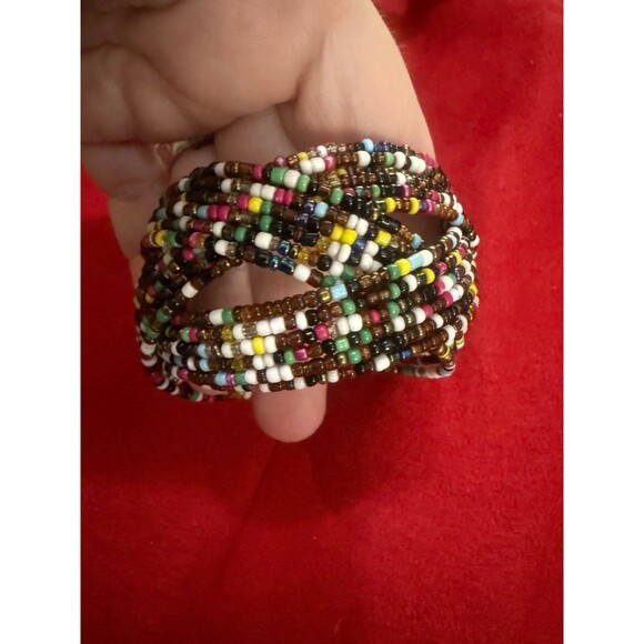 Set of 3 Seed Beaded Coil Wrap Bracelets: White, Teal, Multicolor Boho Gypsy - Picture 5 of 12